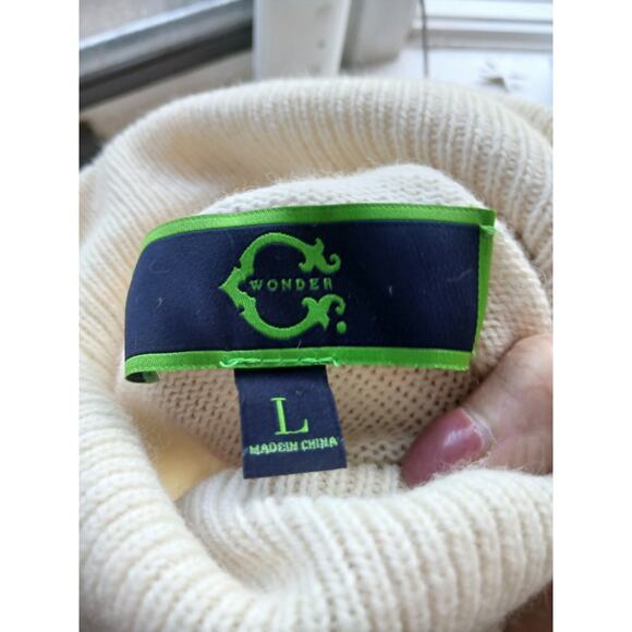 C. Wonder French Bulldog Dog Red Heart Turtleneck Off White Ivory Sweater LARGE - Picture 4 of 7